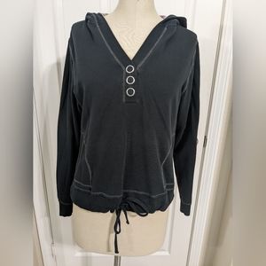 High Sierra Black hoodie w/ tie & striped hoodie lining L